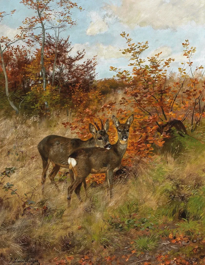 Roe Deer With Autumn Leaves Wall Art by Josef Schmitzberger - High-Resolution Digital Print