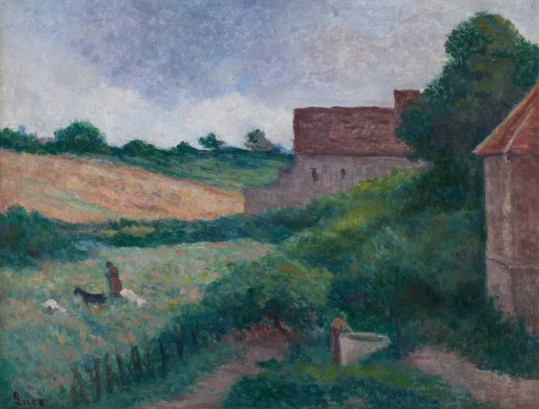 Rolleboise Les Fermes Ou La Chevriere Et La Fermiere Pres Du Puits Wall Art by Maximilien Luce - High-Resolution Digital Print