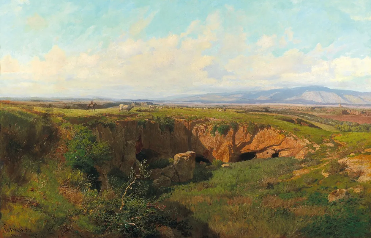Roman Campagna Landscape With Shepherd Wall Art by Pietro Sassi - High-Resolution Digital Print