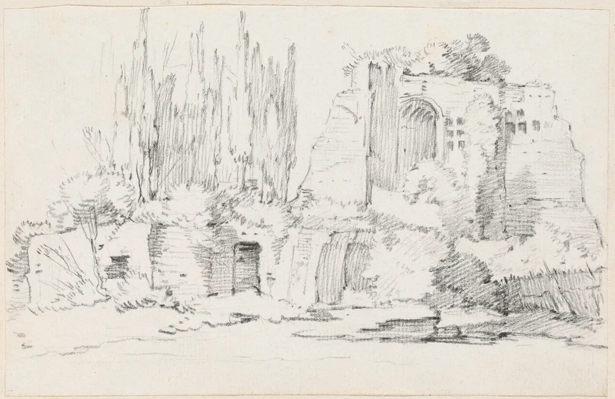 Roman Ruins With A Stand Of Cypresses