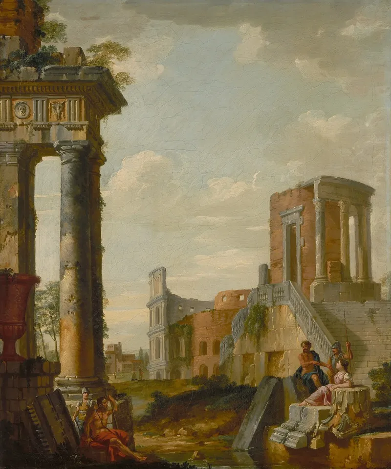 Roman Ruins With Characters Wall Art by Giovanni Paolo Pannini - High-Resolution Digital Print