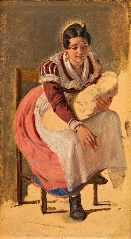 Roman Woman With A Child Study For The St Anthony Feast Day In Rome Wall Art by Wilhelm Marstrand - High-Resolution Digital Print