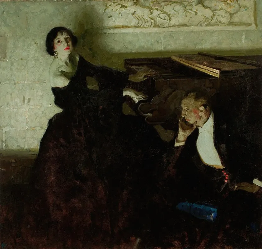 Romantic Couple Seated By Piano Wall Art by Dean Cornwell - High-Resolution Digital Print