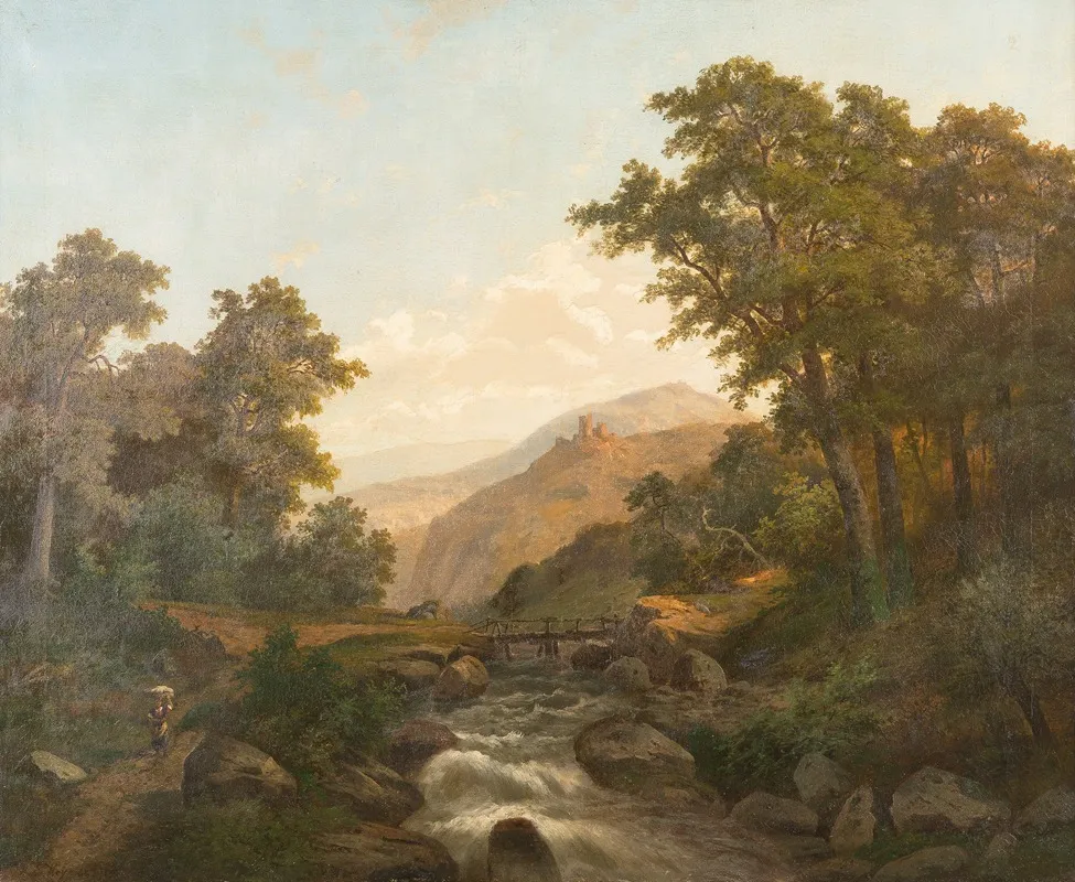 Romantic Landscape With Castle And Wild Stream