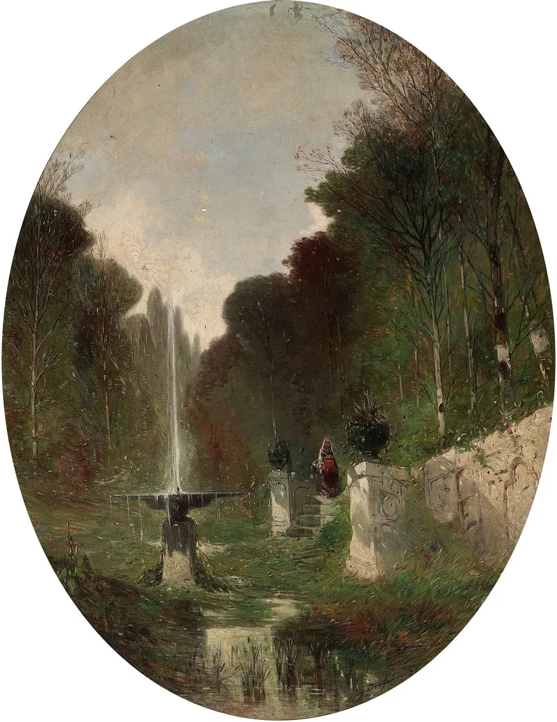 Romantic Landscape With Fountain Wall Art by Eugène Deshayes - High-Resolution Digital Print