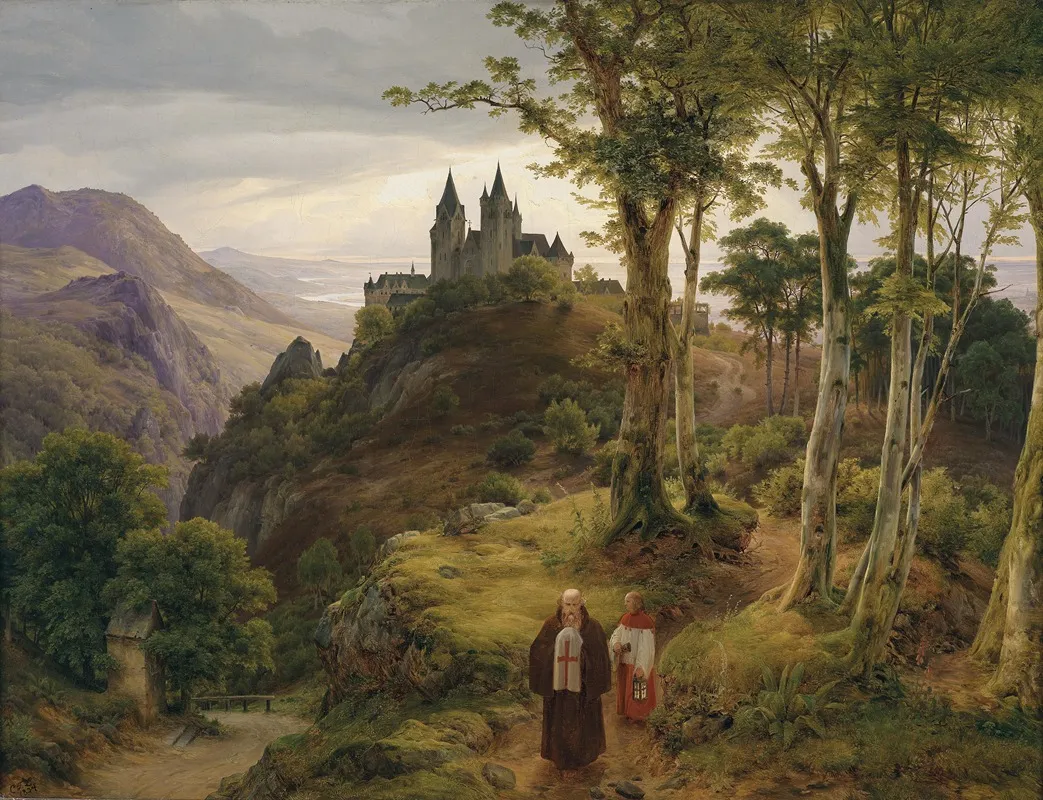 Romantische Landschaft Mit Klosteranlage Wall Art by Karl Friedrich Lessing - High-Resolution Digital Print