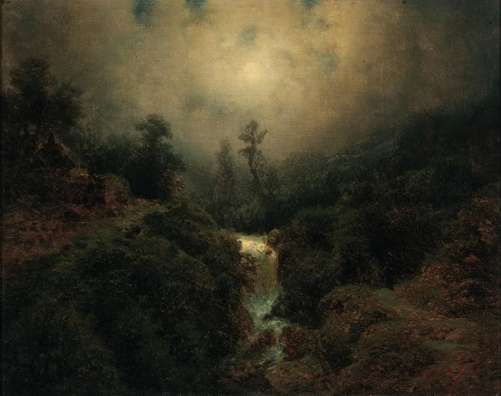 Romantische Mondlandschaft Mit Wanderer Wall Art by August Piepenhagen - High-Resolution Digital Print