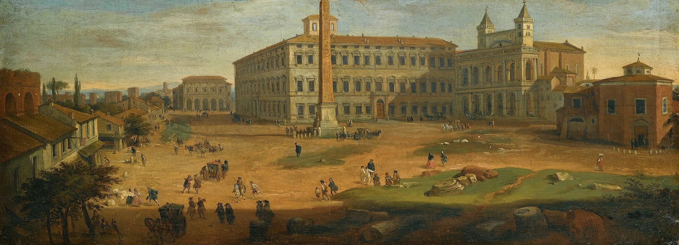 Rome A View Of Piazza San Giovanni Laterano With Figures And Horse Drawn Carts Wall Art by Follower of Gaspar van Wittel - High-Resolution Digital Print