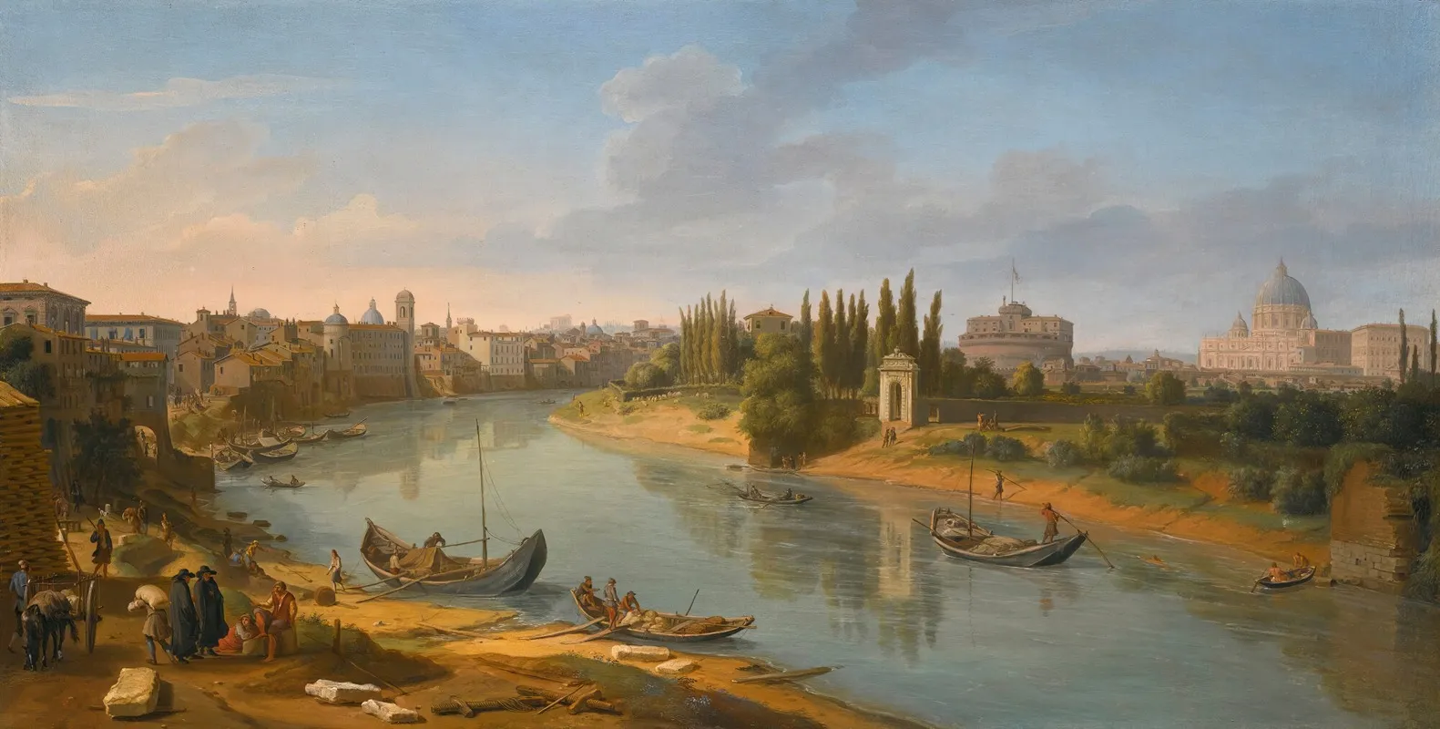 Rome A View Of The River Tiber At The Porto Della Legna Looking Towards Castel Santangelo With Saint Peters Basilica In The Distance