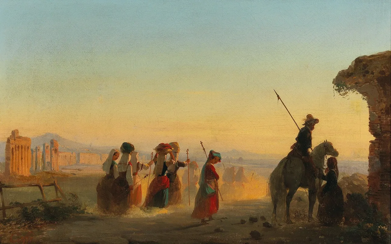 Rome The Via Appia At Dawn Wall Art by Ippolito Caffi - High-Resolution Digital Print