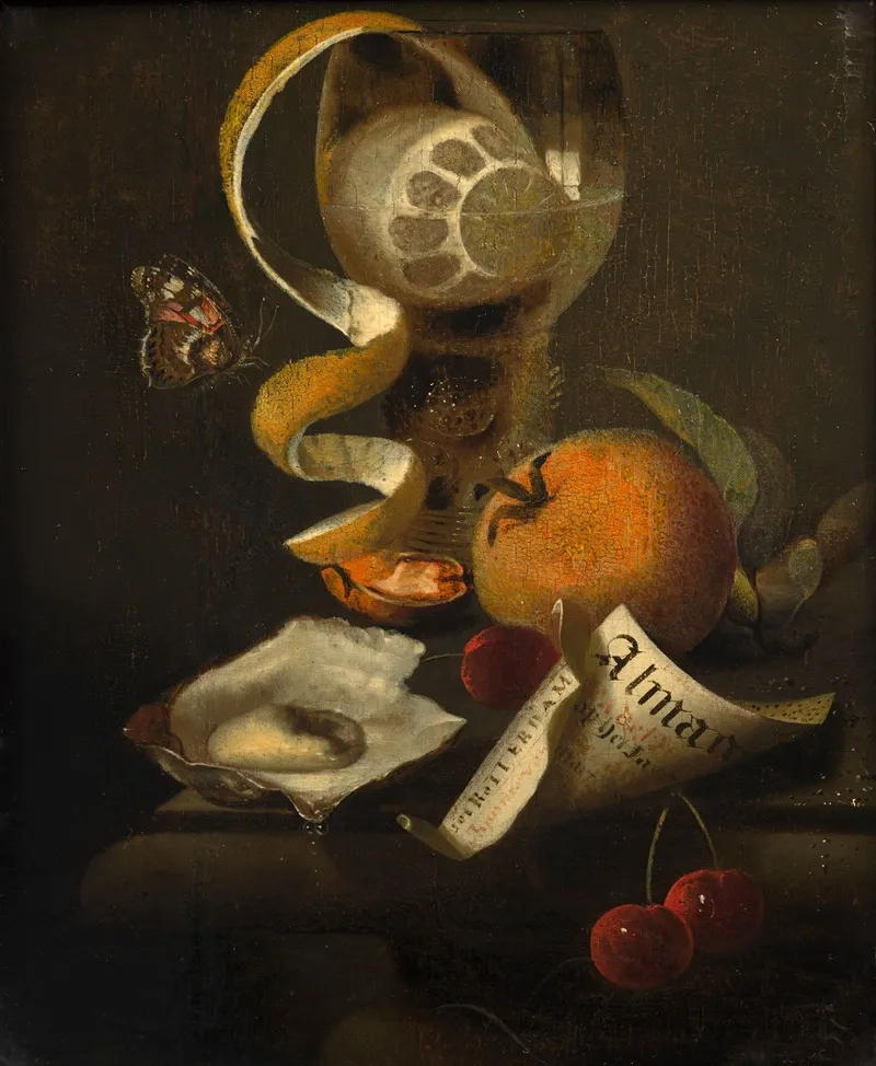 Romer Lemon And Almanac On An Entablature Wall Art by Martinus Nellius - High-Resolution Digital Print