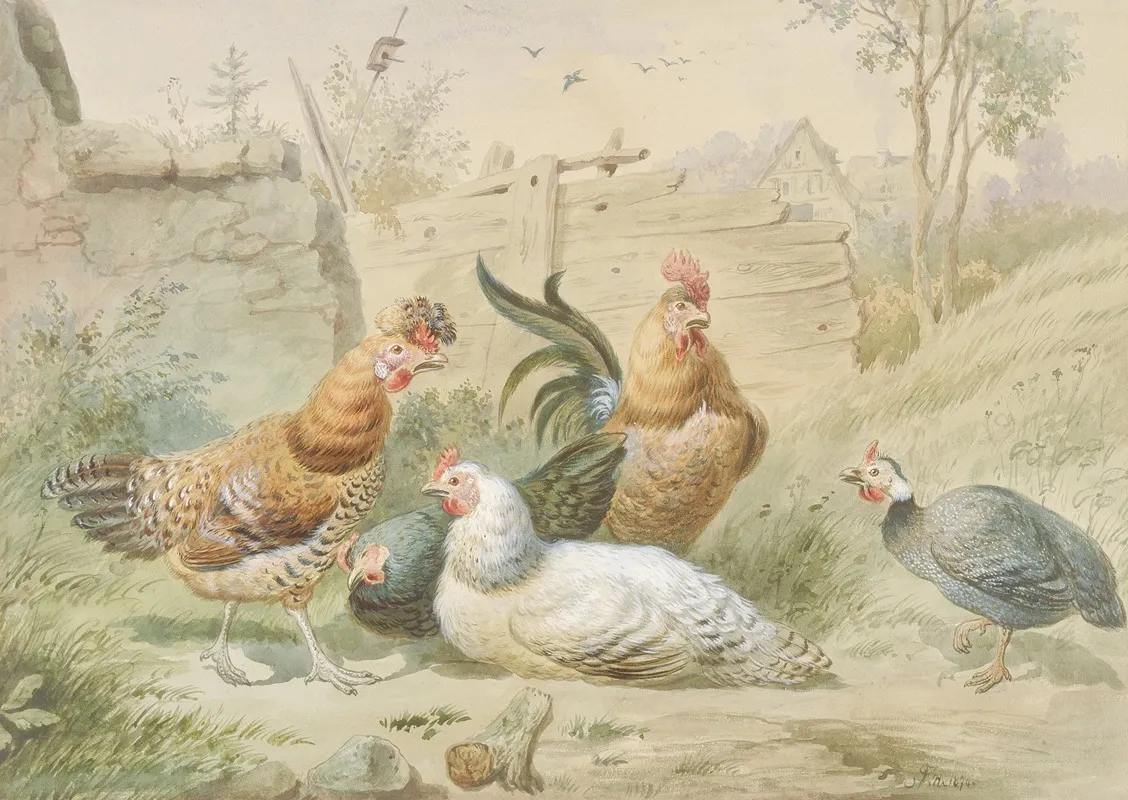 Rooster And Hens Wall Art by Frans van Severdonck - High-Resolution Digital Print