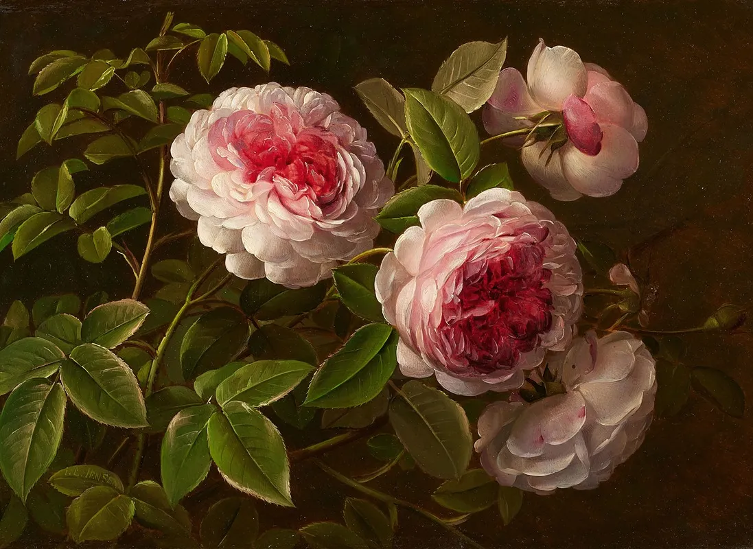 Rosafarbene Rosen Wall Art by Johann Laurentz Jensen - High-Resolution Digital Print