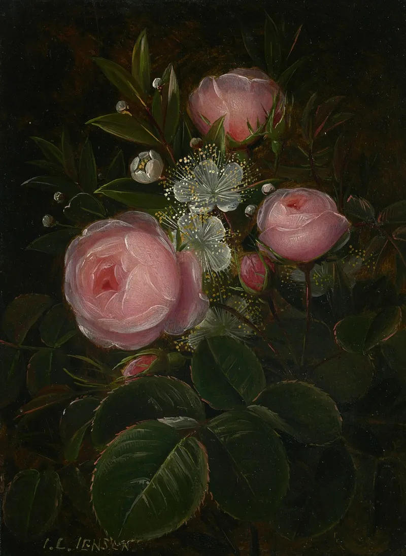 Roser Og Blomstrende Myrther 2 Wall Art by Johan Laurentz Jensen - High-Resolution Digital Print