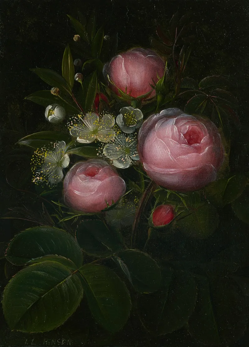 Roser Og Blomstrende Myrther Wall Art by Johan Laurentz Jensen - High-Resolution Digital Print
