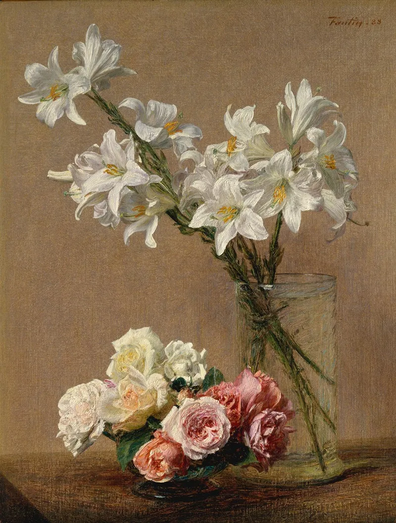 Roses And Lilies Wall Art by Henri Fantin-Latour - High-Resolution Digital Print