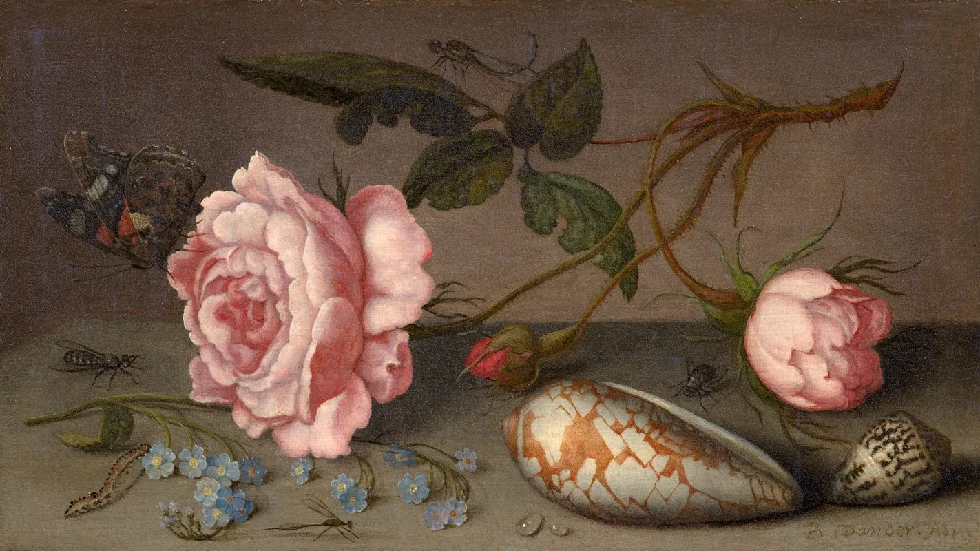 Roses Coquillages Et Insectes Sur Une Table Wall Art by Balthasar van der Ast - High-Resolution Digital Print