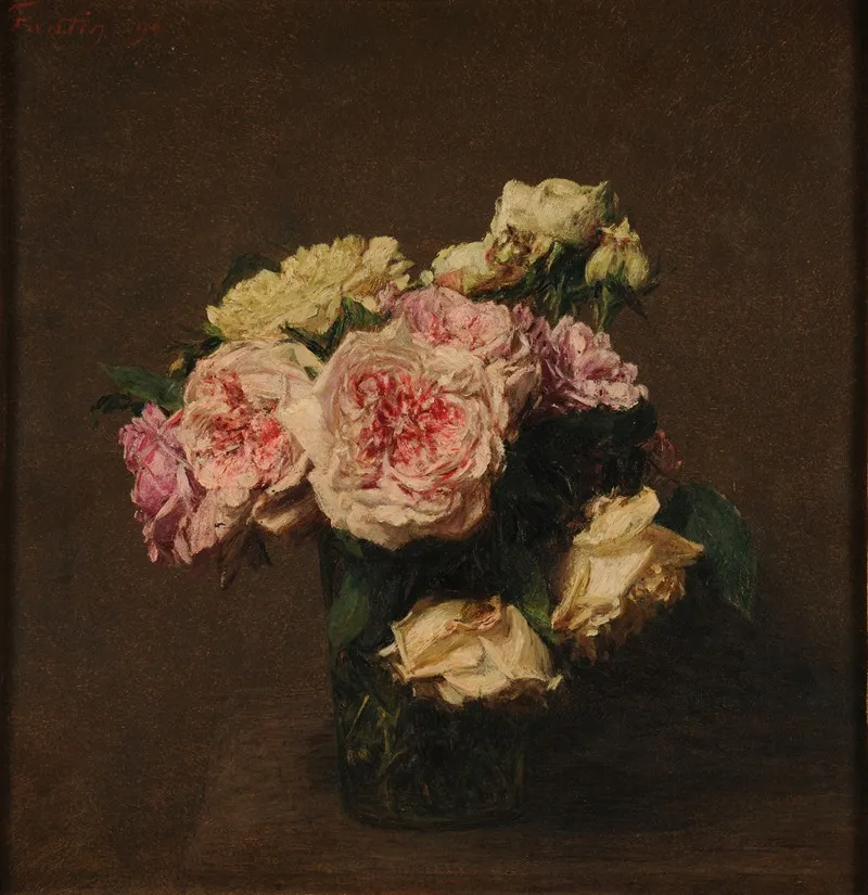 Roses Dans Un Vase De Cristal Wall Art by Henri Fantin-Latour - High-Resolution Digital Print