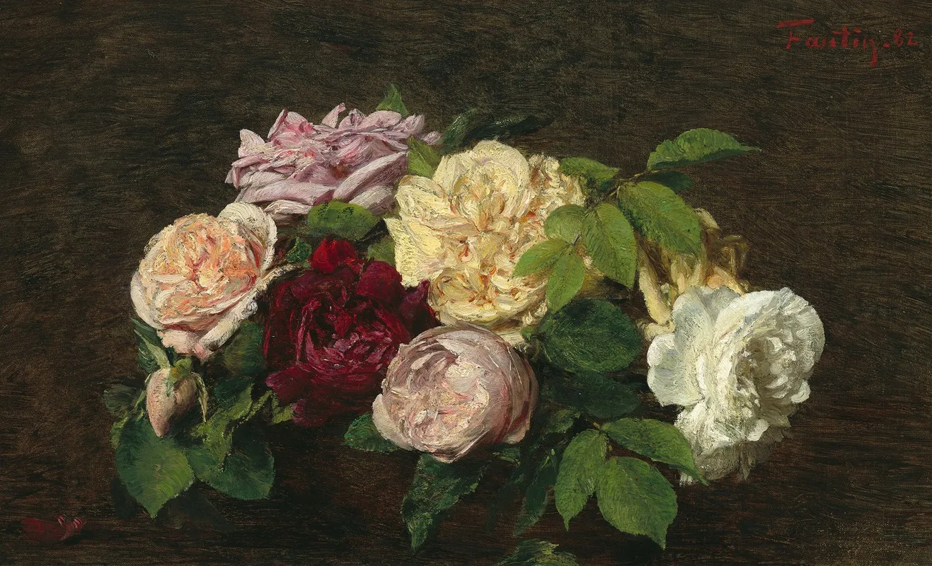 Roses De Nice On A Table Wall Art by Henri Fantin-Latour - High-Resolution Digital Print