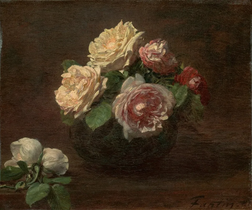 Roses In A Bowl 2 Wall Art by Henri Fantin-Latour - High-Resolution Digital Print