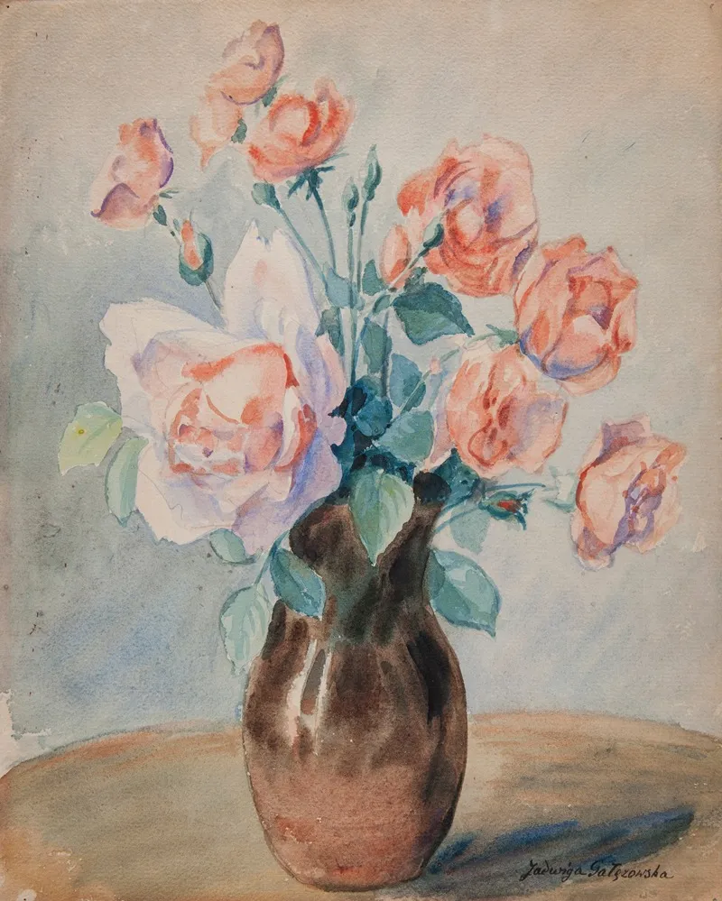 Roses In A Vase Wall Art by Jadwiga Gałęzowska - High-Resolution Digital Print