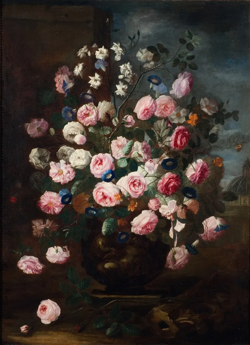 Roses In An Urn Wall Art by Carel de Vogelaer - High-Resolution Digital Print