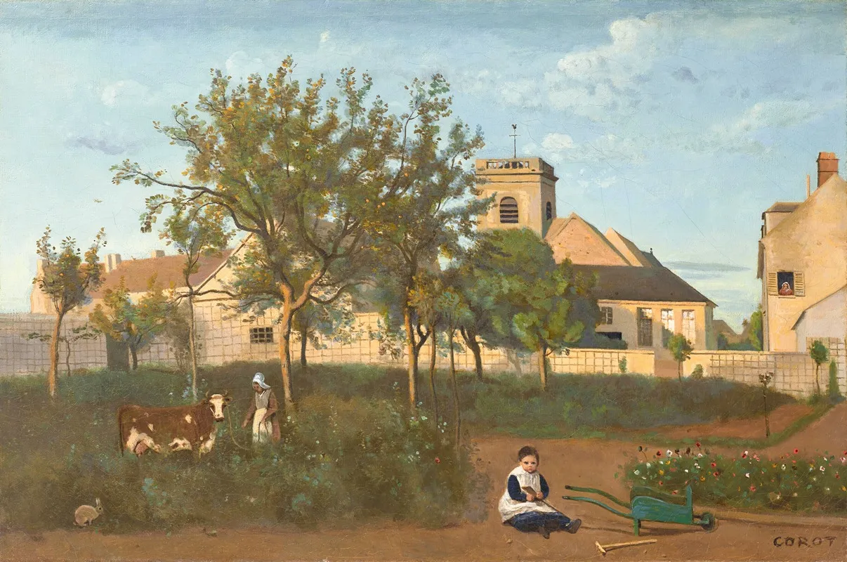 Rosny Seine Et Oise Leglise Du Village Vue Prise Du Verger De Mme Osmond Wall Art by Jean-Baptiste-Camille Corot - High-Resolution Digital Print