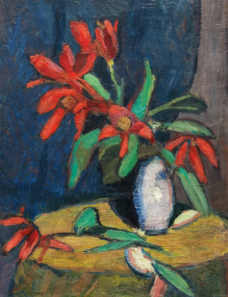 Rote Blumen In Weisem Krug Wall Art by Hermann Stenner - High-Resolution Digital Print