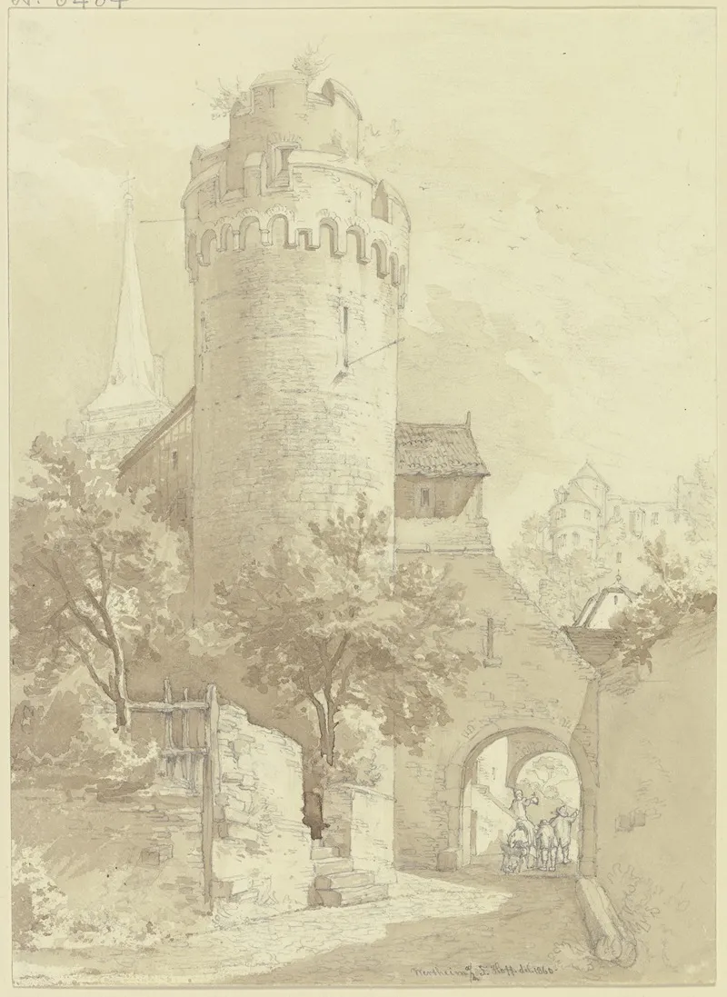 Roter Turm Mit Faultor In Wertheim Links Der Turm Der Stiftskirche St Marien Rechts Im Hintergrund Die Burg Wertheim Wall Art by Johann Friedrich Hoff - High-Resolution Digital Print