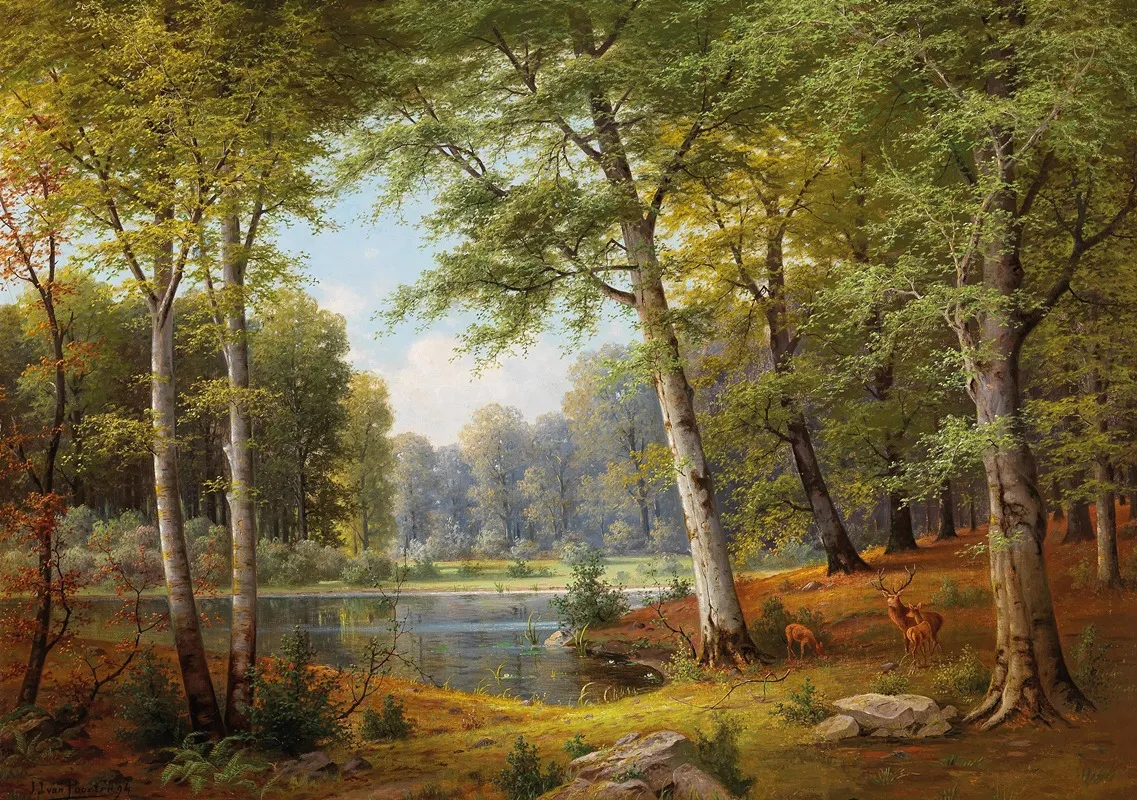 Rotwild Am Waldteich
