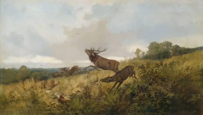 Rotwild In Herbstlicher Landschaft Wall Art by Christoffer Drathmann - High-Resolution Digital Print