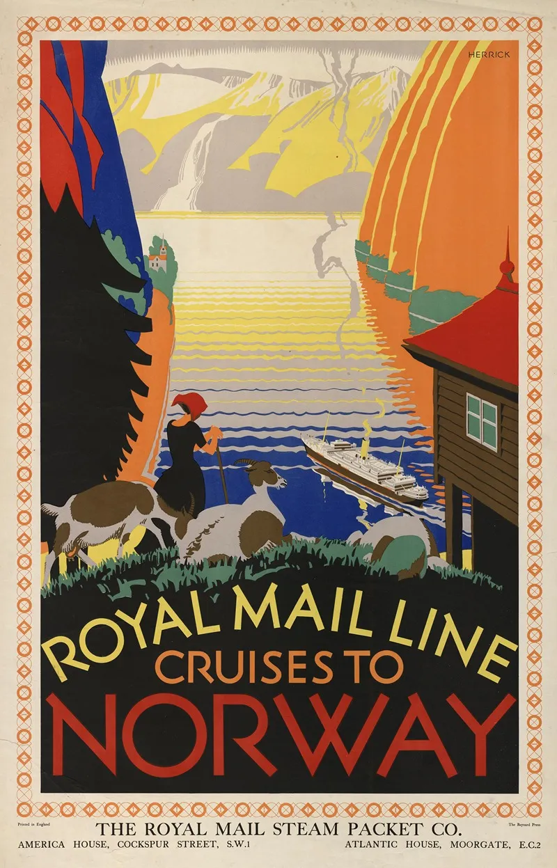 Royal Mail Line Cruises To Norway Wall Art by Frederick Charles Herrick - High-Resolution Digital Print
