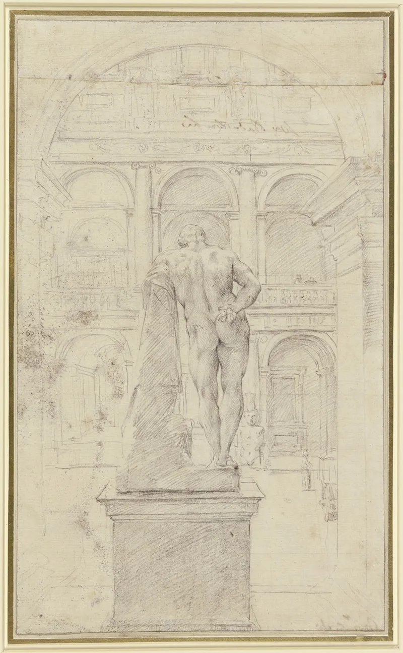 Ruckenansicht Des Herkules Farnese Im Hof Des Palazzo Farnese In Rom