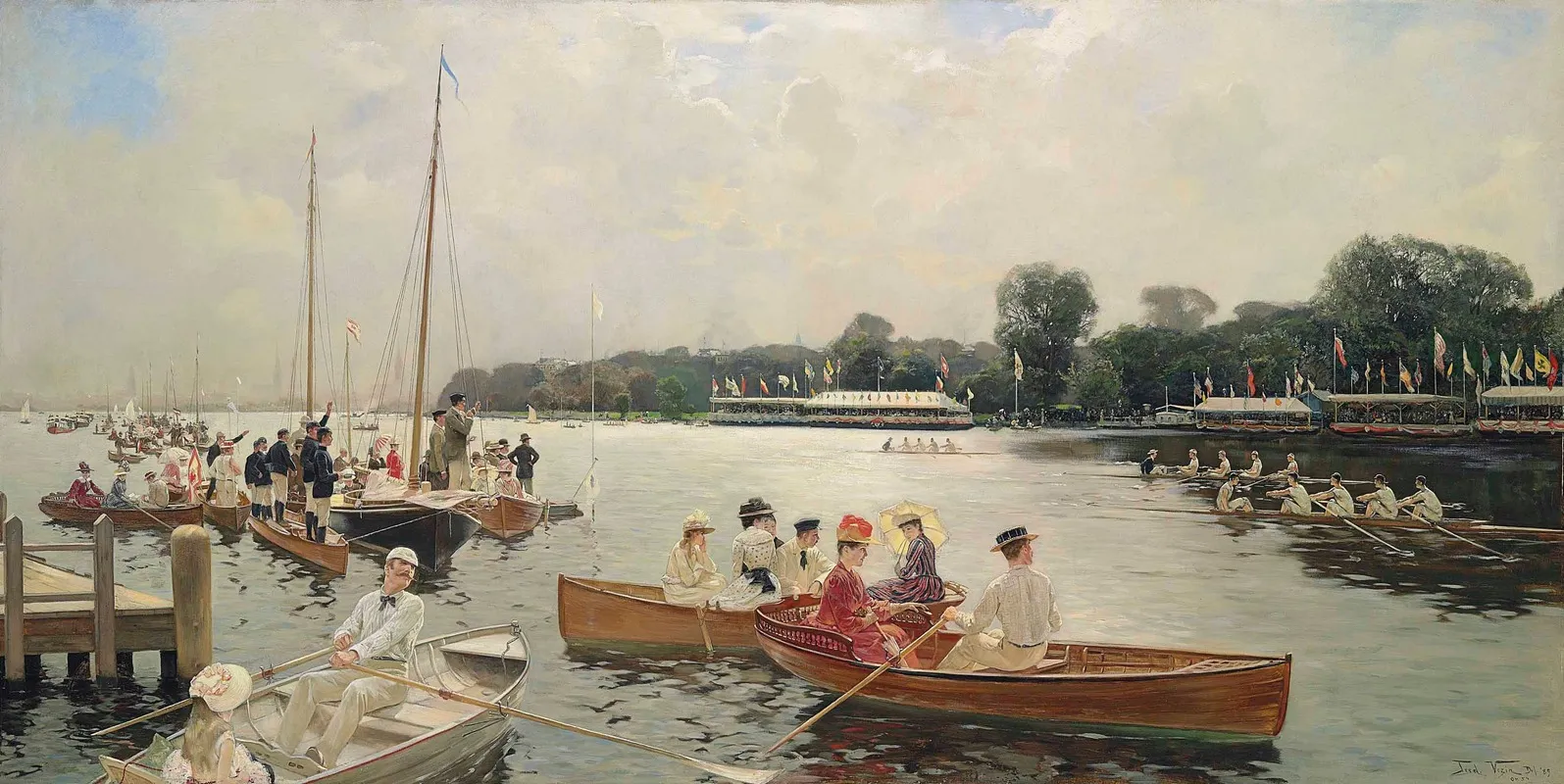 Ruderregatta Auf Der Ausenalster Hamburg Wall Art by Frederick Vezin - High-Resolution Digital Print