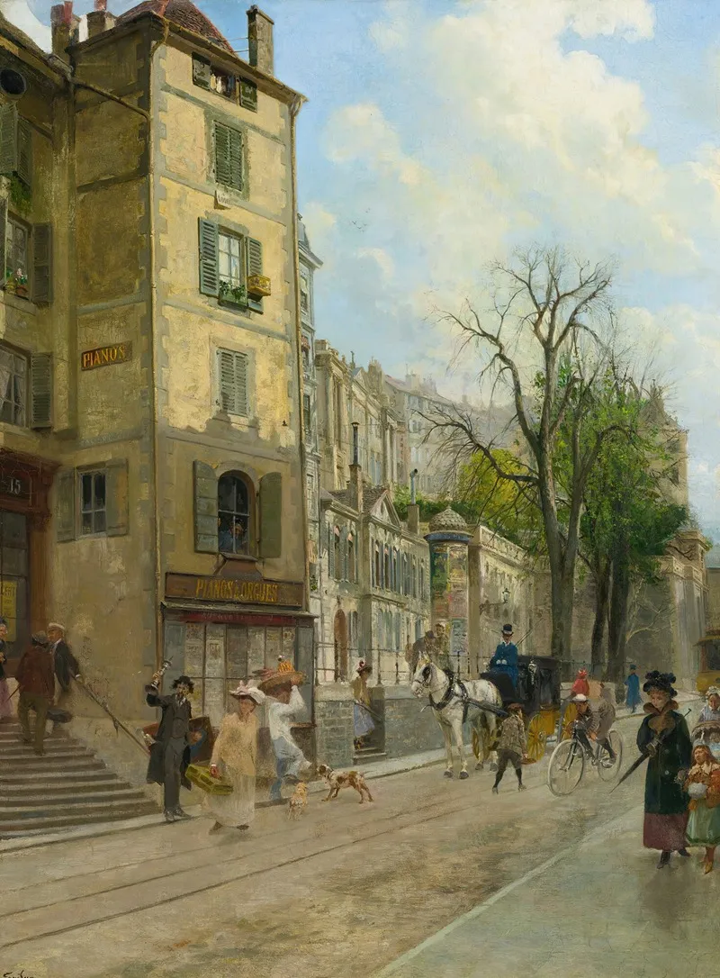 Rue De La Corraterie Geneva Wall Art by François-Adolphe Grison - High-Resolution Digital Print