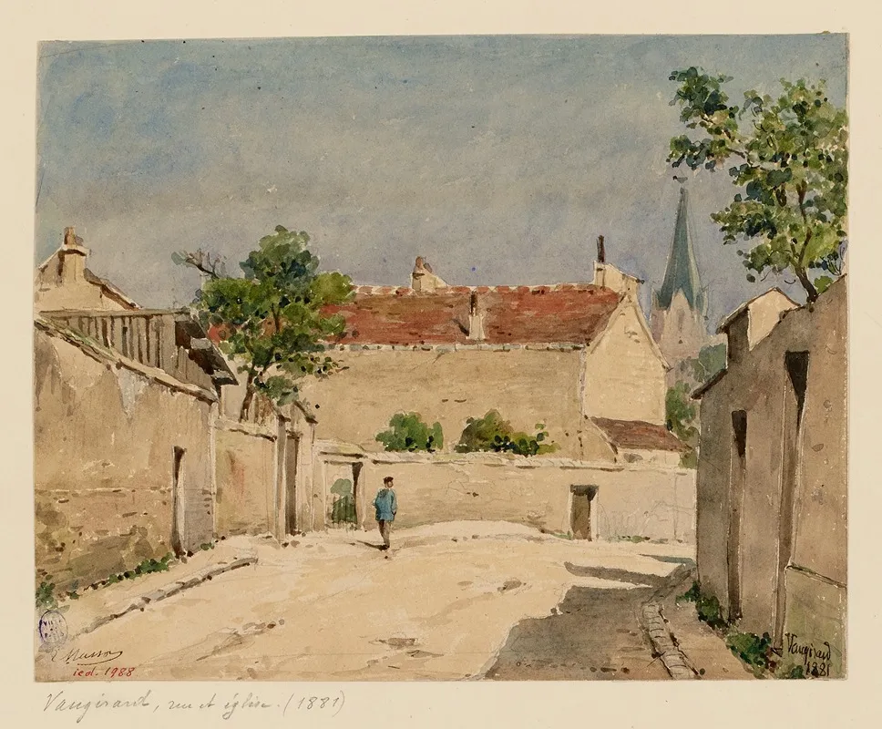 Rue Et Eglise A Vaugirard En 1881 Wall Art by Louis-Martial-Théodat Masson - High-Resolution Digital Print