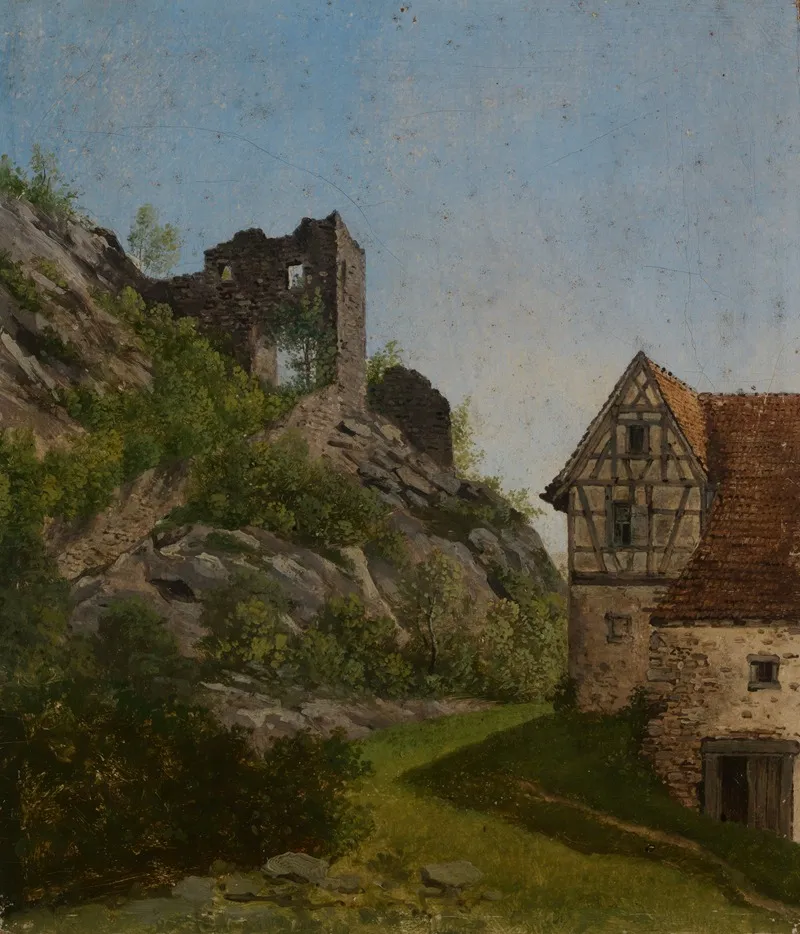 Ruine Mit Haus Wall Art by Georg Wilhelm Issel - High-Resolution Digital Print