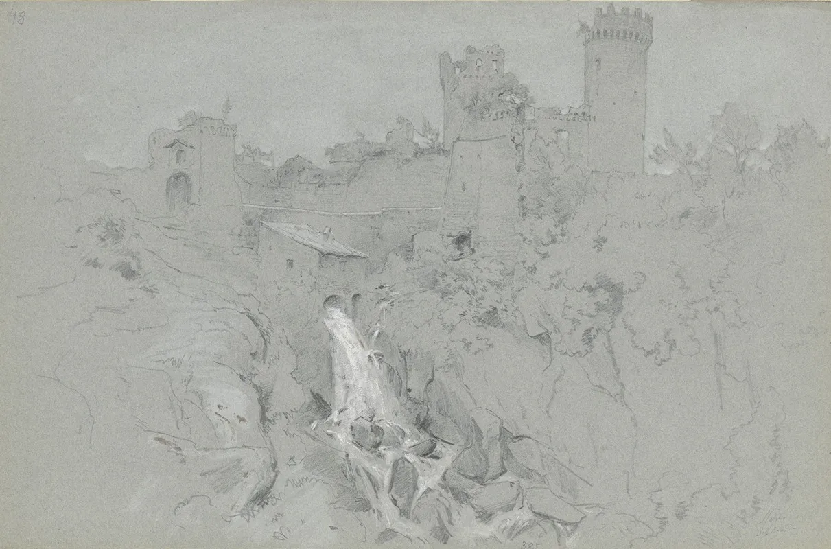 Ruinen Von Nepi Mit Wasserfalll Wall Art by Adolf Hoeffler - High-Resolution Digital Print