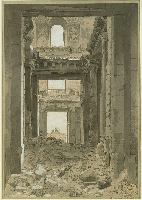 Ruines Des Tuileries Entree Du Palais Du Cote Du Jardin Wall Art by Charles-Joseph Beauverie - High-Resolution Digital Print