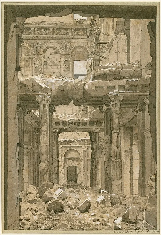 Ruines Des Tuileries Vue Prise Du Vestibule Du Grand Escalier Wall Art by Charles-Joseph Beauverie - High-Resolution Digital Print