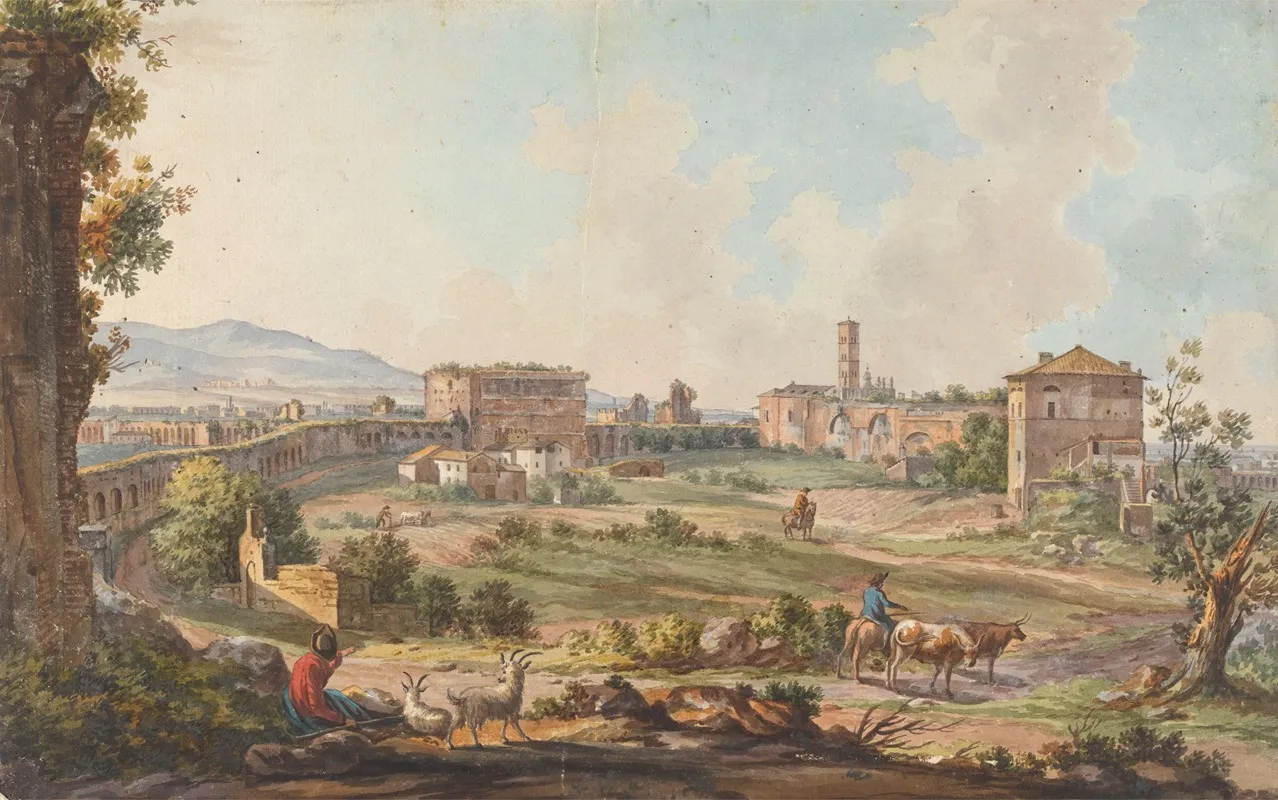 Ruins In Rome With Goats Cows And Herdsmen
