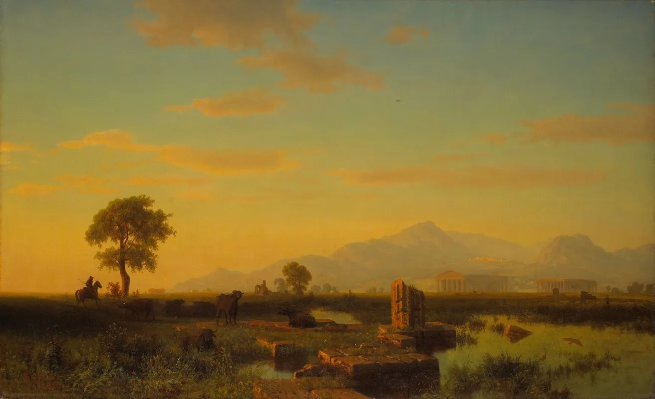 Ruins Of Paestum Wall Art by Albert Bierstadt - High-Resolution Digital Print