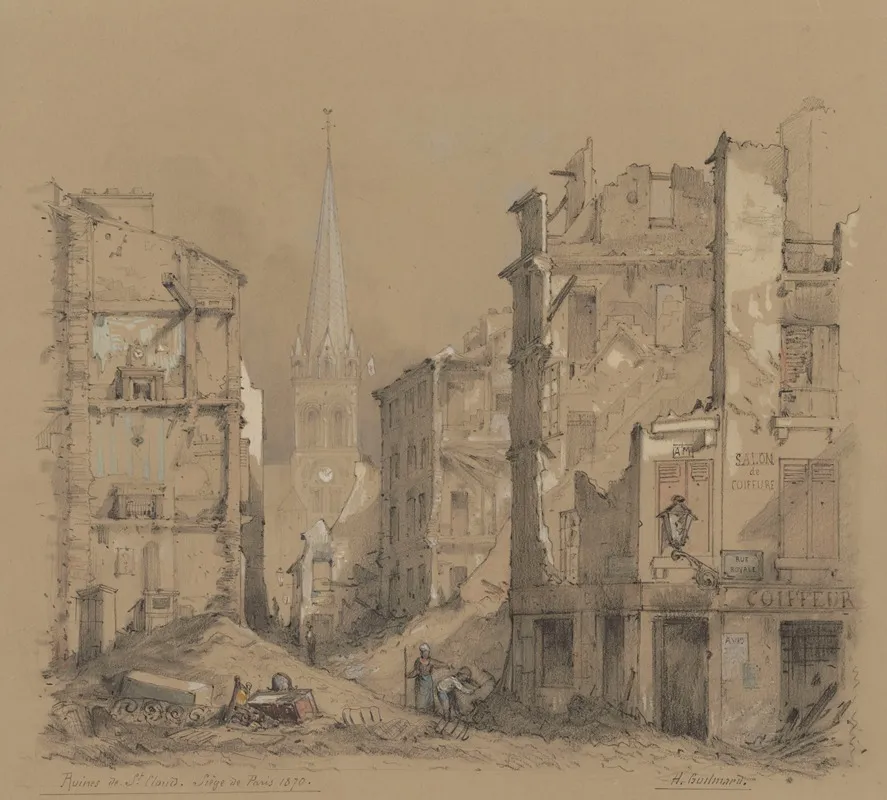 Ruins Of The Saint Cloud Church At The Siege Of Paris Wall Art by Henri Guilmard - High-Resolution Digital Print