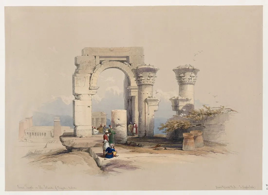 Ruins Temple On The Island Of Biggeh Biga Bijah Nubia Wall Art by David Roberts - High-Resolution Digital Print