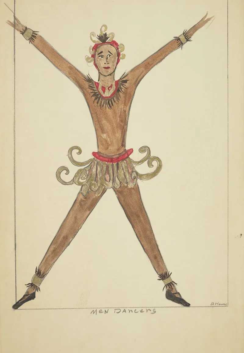 Run Little Chillun Men Dancers Curled Bronze Skirt Wih Matching Arm And Wrist Bands Wall Art by B. House - High-Resolution Digital Print