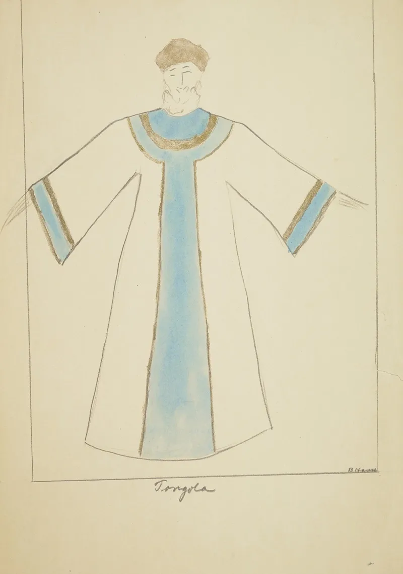 Run Little Chillun Tongola White Robe With Blue And Gold Stripes Wall Art by B. House - High-Resolution Digital Print