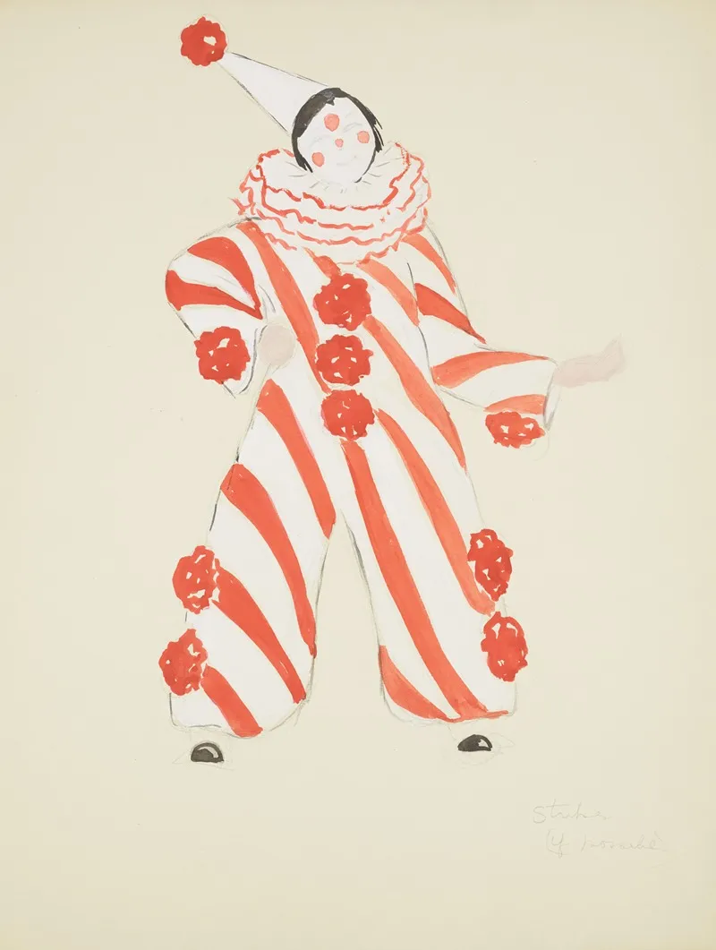 Runaway Clown Orange And White Clown Jumper With Large Orange Puff Balls White Ruff And White Conical Hat Wall Art by Anonymous - High-Resolution Digital Print