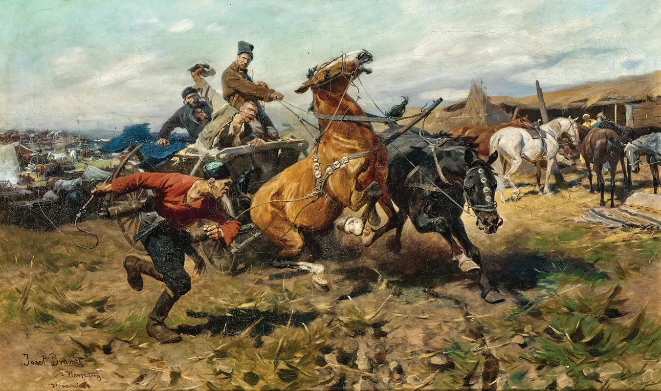 Runway Horses Przeprawa Wall Art by Józef Von Brandt - High-Resolution Digital Print
