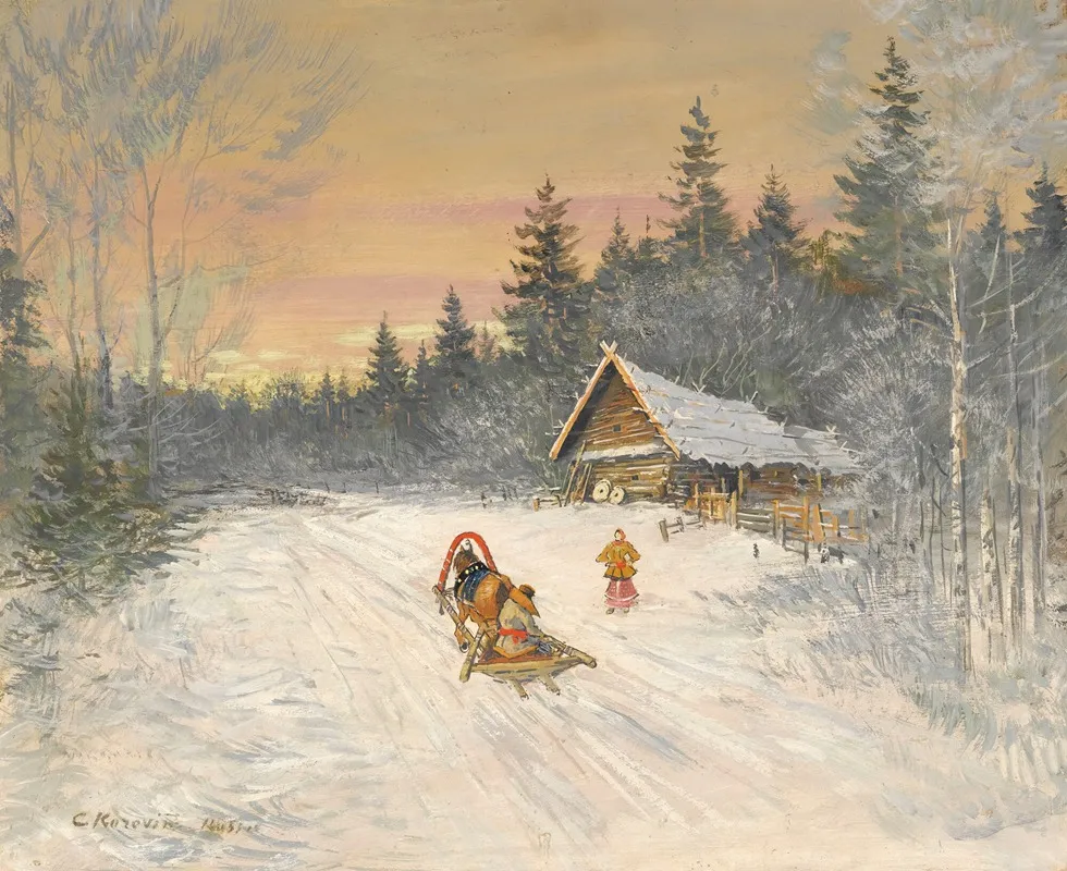 Russian Village Under Snow Wall Art by Konstantin Alexeevich Korovin - High-Resolution Digital Print