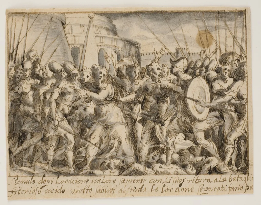 Sabinerkvinderne Forhandler Fred Mellem Romerne Og Sabinerne Wall Art by Giovanni Battista Fontana - High-Resolution Digital Print